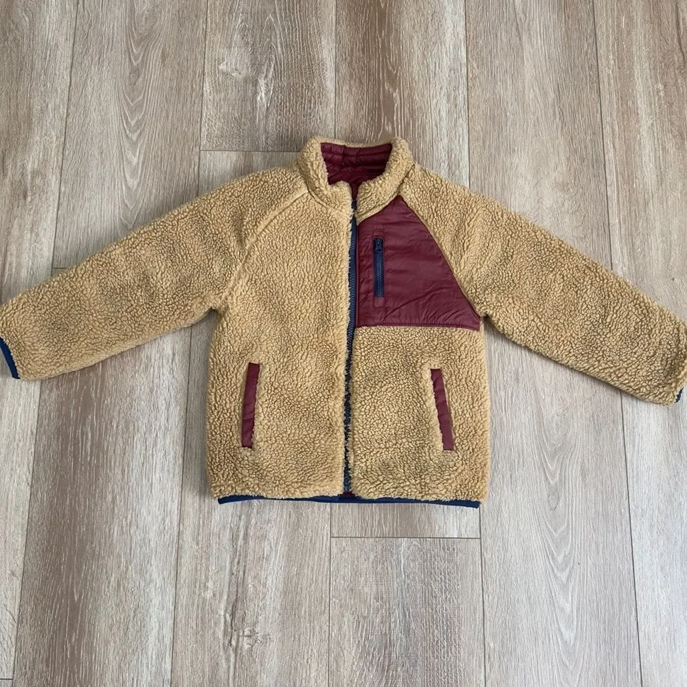 Gap Kids Reversible Puffer Sherpa Jacket Size 5 Years Brown Dark Claret